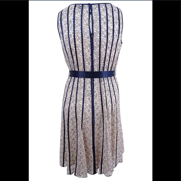 SL Fashions Belted A-Line Dress Champagne/Navy NWT - Picture 4 of 4